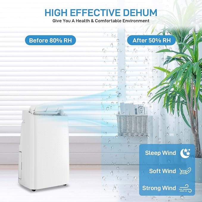Portable Air Conditioners, 14000 BTU Cooling Capacity for Up to 750 Sq. Ft, Multi-Functional AC Unit with Fan, Dehumidifier