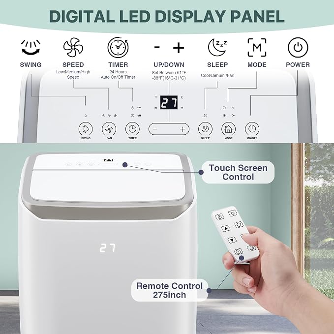 Portable Air Conditioners, 14000BTU Air Cooler with Drying, Fan, Sleep Mode,24H Timer Function, Remote Control, alternate