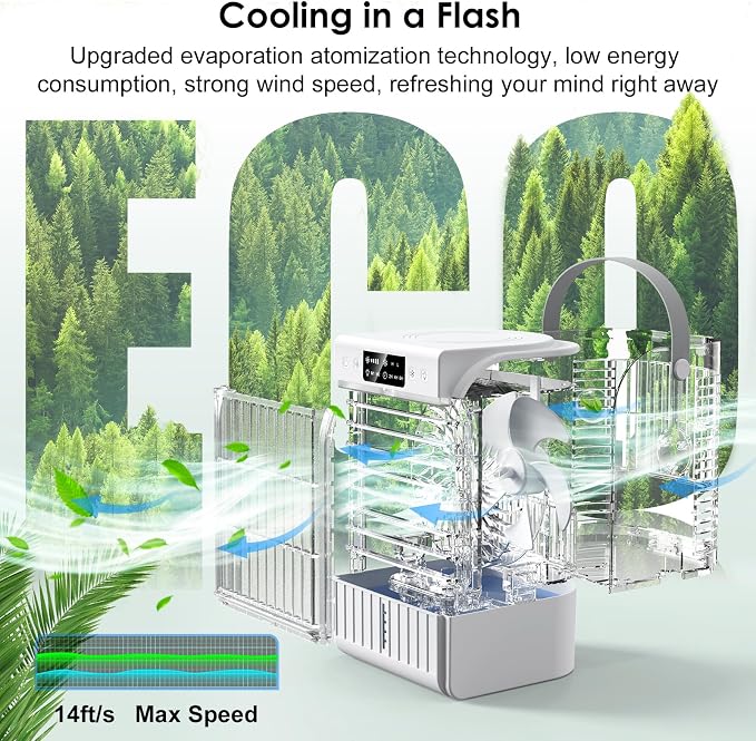 Portable Air Conditioners,1500 ML Portablel Air Cooler, 4 Wind Speeds& 2 Spray Modes Evaporative Air Cooler,Personal Cooling