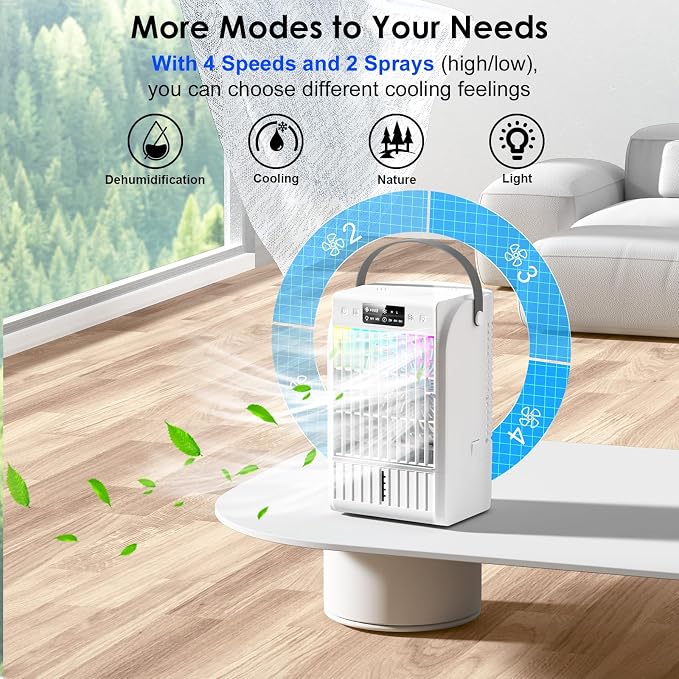 Portable Air Conditioners,1500 ML Portablel Air Cooler, 4 Wind Speeds& 2 Spray Modes Evaporative Air Cooler,Personal Cooling