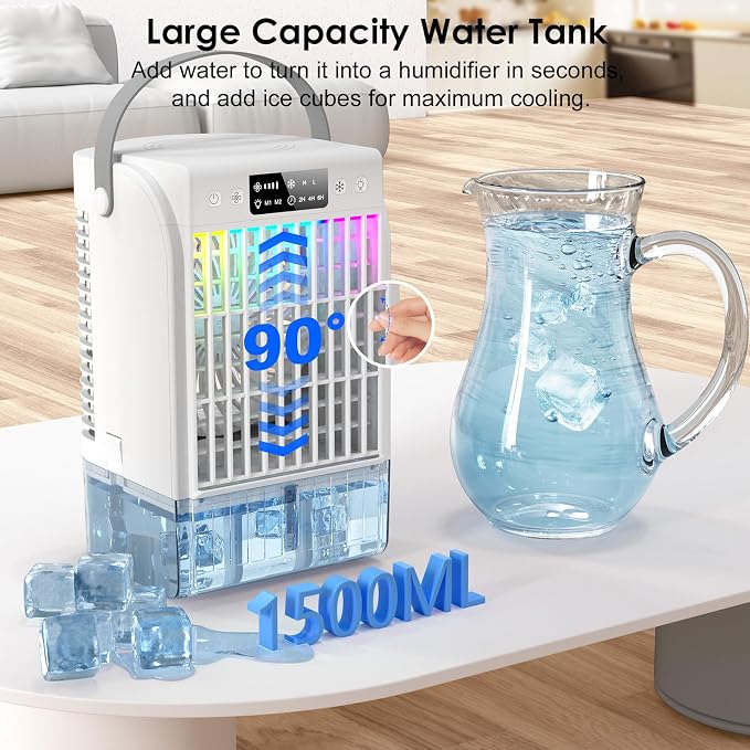 Portable Air Conditioners,1500 ML Portablel Air Cooler, 4 Wind Speeds& 2 Spray Modes Evaporative Air Cooler,Personal Cooling