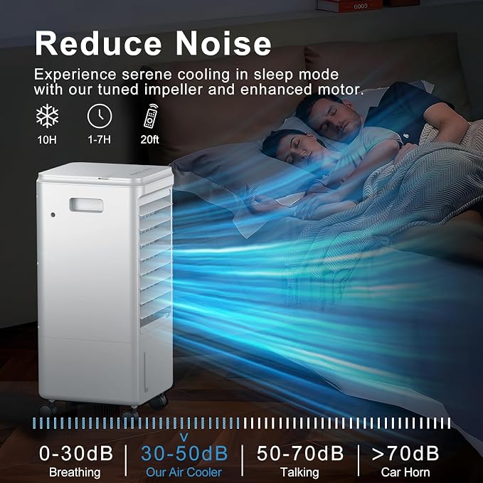 Portable Air Conditioners, 3-IN-1 Evaporative Air Cooler, Swamp Coolers w/ 3 Ice Pack, 1.85 Gal Water Tank, 4 Modes, 80°