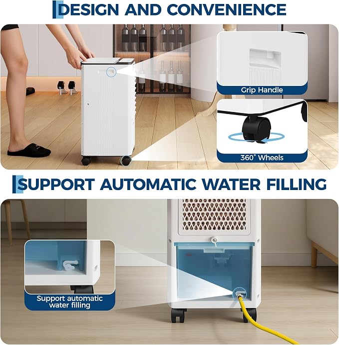 Portable Air Conditioners, 3-in-1 Evaporative Air Cooler with Touch Screen & Remote, 1.84Gal Cooling Fan, 3 Speeds & 3 Modes