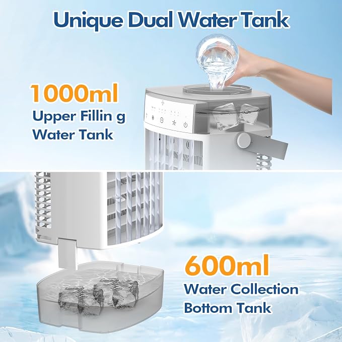 Portable Air Conditioners, 3-in-1 Portable AC Unit, Personal Mini Air Conditioner With 1000ml Water Tank, USB Charging Mini