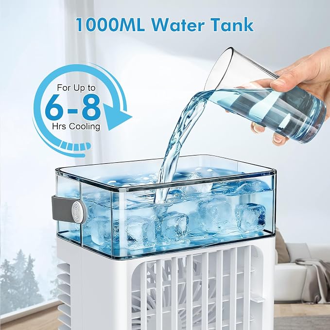 Portable Air Conditioners, 3-in-1 Portable AC Unit, Personal Mini Air Conditioner With 1000ml Water Tank, 2/4/6H Timer, USB
