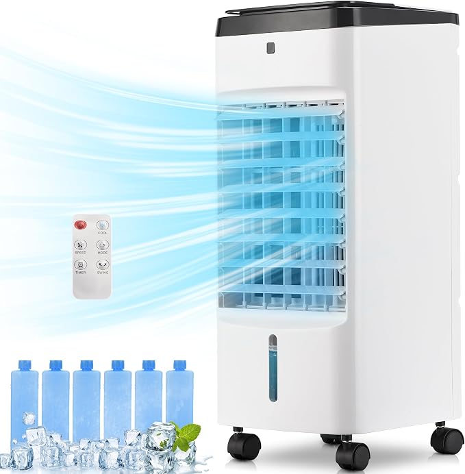 Portable Air Conditioners, 3 In 1 Swamp Cooler with 6 Ice Packs, Evaporative Air Cooler with 120°Oscillation