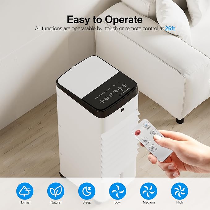 Portable Air Conditioners, 3 In 1 Swamp Cooler with 6 Ice Packs, Evaporative Air Cooler with 120°Oscillation, alternate view