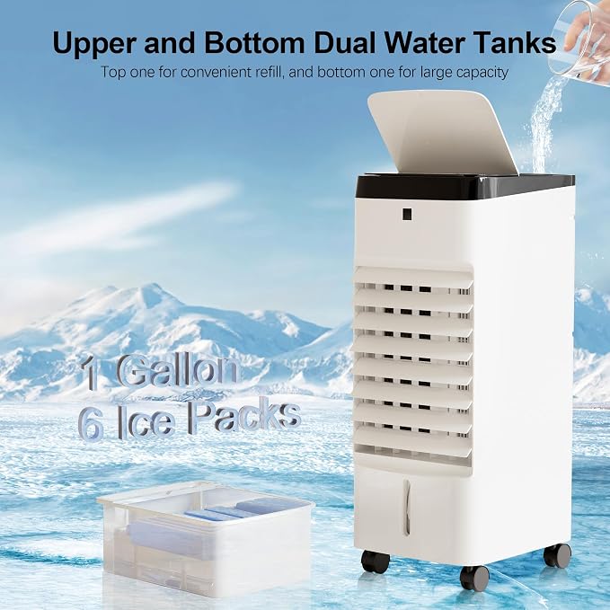 Portable Air Conditioners, 3 In 1 Swamp Cooler with 6 Ice Packs, Evaporative Air Cooler with 120°Oscillation, alternate view
