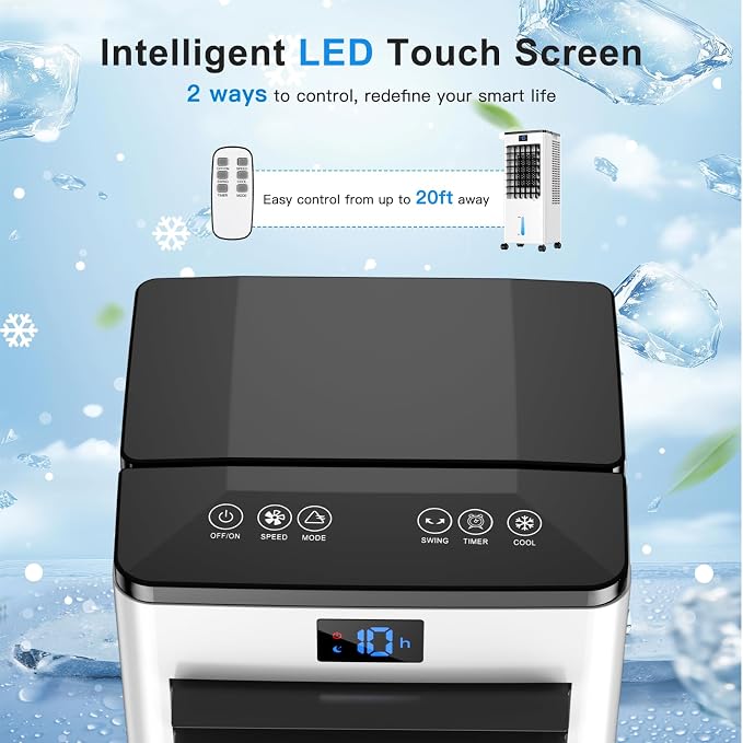 Portable Air Conditioners, 4-IN-1 Evaporative Air Cooler, Portable AC Unit w/ 4 Modes & 3 Speeds, Swamp Cooler w/ 12H Timer &