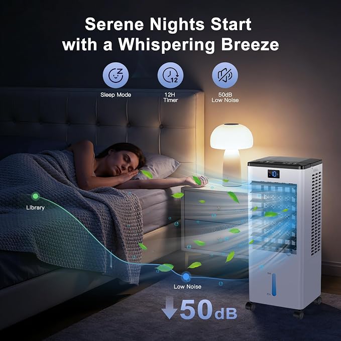 Portable Air Conditioners, 4-IN-1 Evaporative Air Cooler, Portable AC Unit w/ 4 Modes & 3 Speeds, Swamp Cooler w/ 12H Timer &