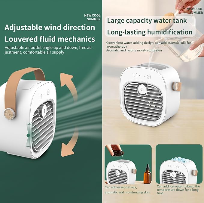 Portable Air Conditioners,6000mAh Rechargeable Mini Air Conditioner,USB Small Personal AC Unit,3-Speed Quiet Evaporative Air