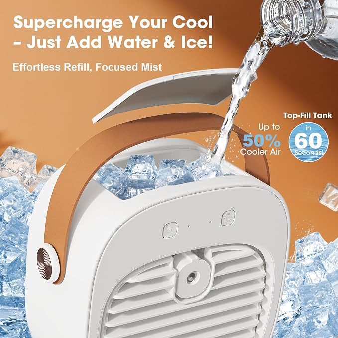 Portable Air Conditioners, 6000mAh Rechargeable Mini Air Conditioner, 3 Speeds Portable AC Unit, Personal Air Cooler Cooling