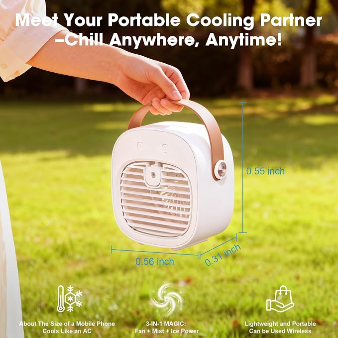 Portable Air Conditioners, 6000mAh Rechargeable Mini Air Conditioner, 3 Speeds Portable AC Unit, Personal Air Cooler Cooling
