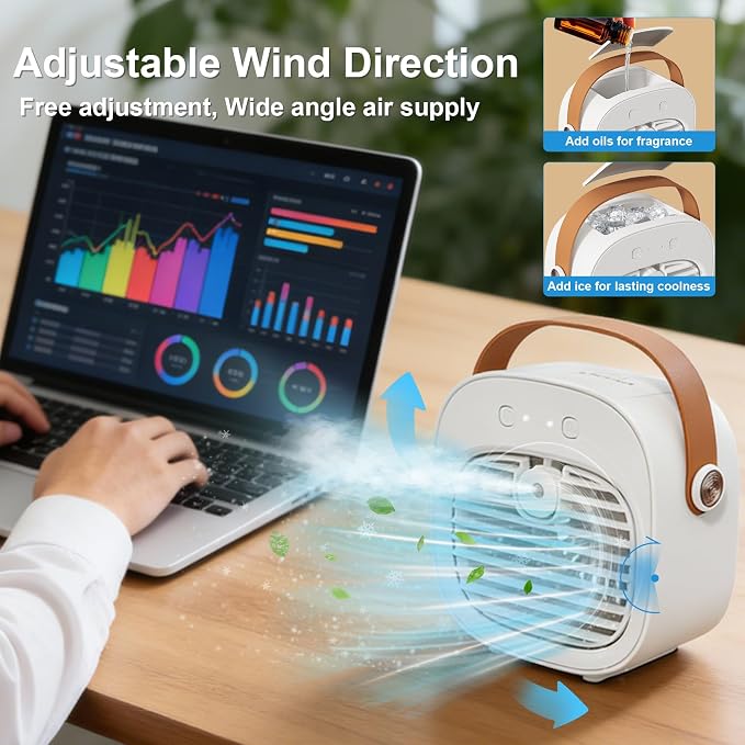 Portable Air Conditioners, 6000mAh Rechargeable Mini Air Conditioner, 3 Speeds Portable AC Unit, Personal Air Cooler Cooling