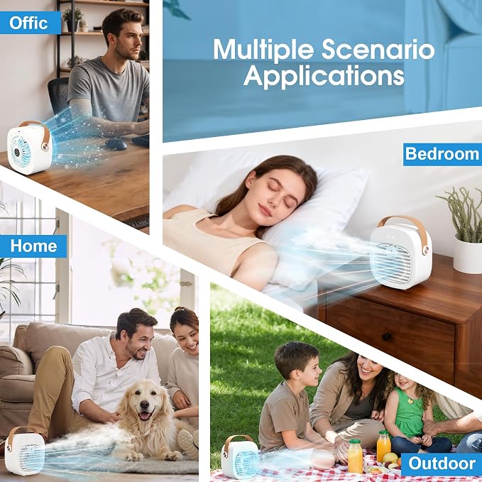 Portable Air Conditioners, 6000mAh Rechargeable Mini Air Conditioner, 3 Speeds Portable AC Unit, Personal Air Cooler Cooling