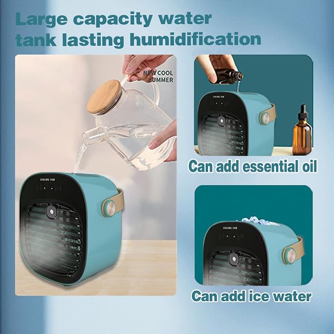 Portable Air Conditioners 6000mAh Rechargeable,Mini Evaporative Air Conditioner Fan,USB Small Personal Desk AC Unit,3-Speed
