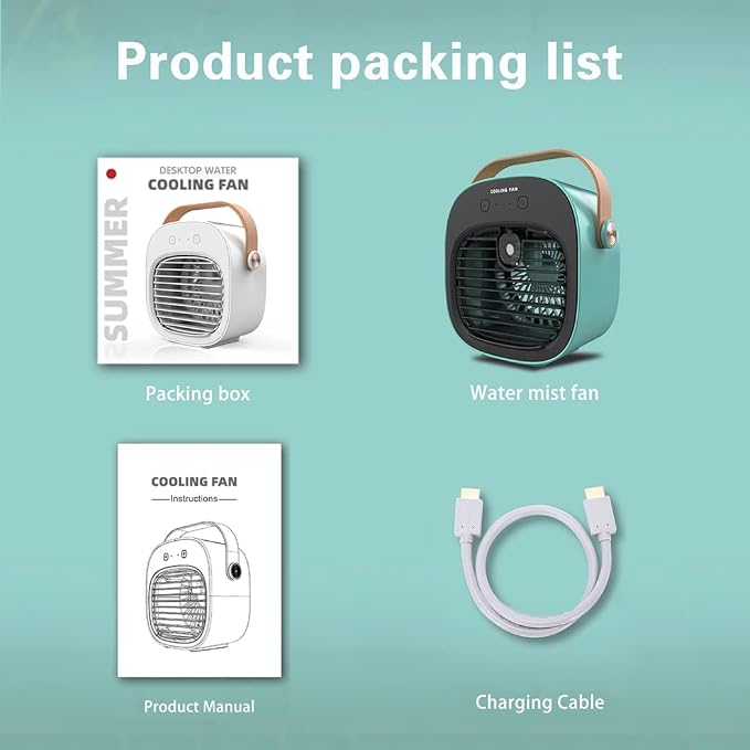 Portable Air Conditioners 6000mAh Rechargeable,Mini Evaporative Air Conditioner Fan,USB Small Personal Desk AC Unit,3-Speed