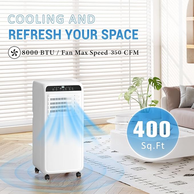 Portable Air Conditioners 8,000 BTU, 3-in-1 Air Conditioner Portable Up to 400 Sq.Ft. with Cool, Fan, Dehumidifier, Portable