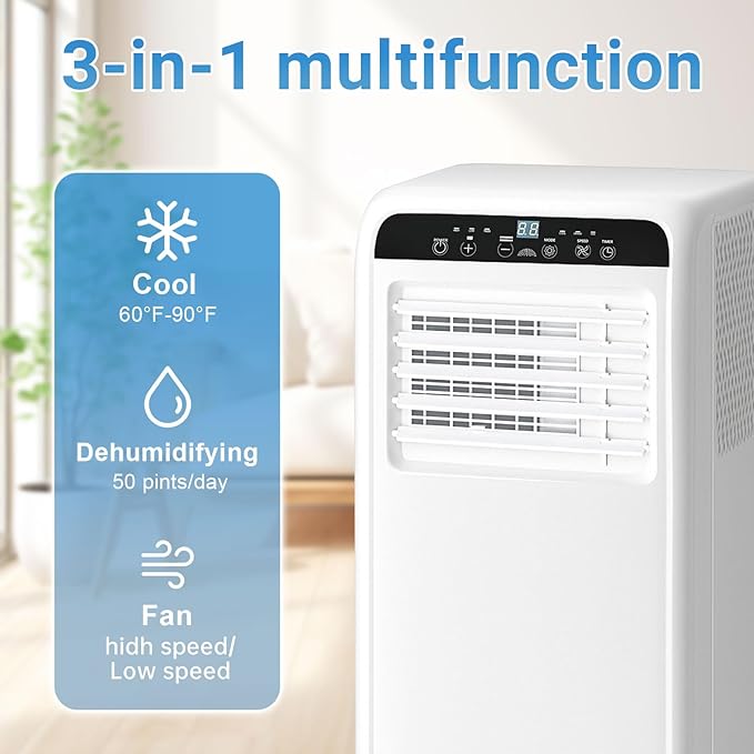 Portable Air Conditioners 8,000 BTU, 3-in-1 Air Conditioner Portable Up to 400 Sq.Ft. with Cool, Fan, Dehumidifier, Portable