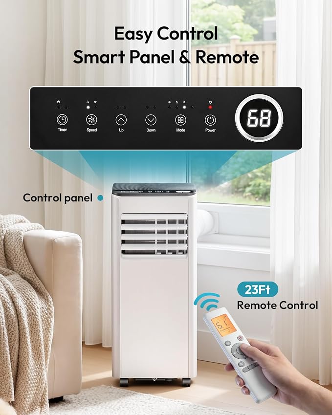 Portable Air Conditioners 8,000 BTU, Cools Up to 350 Sq.Ft, 4-in-1 Portable AC Unit with Cool, Fan, Dehumidifier Sleep Modes