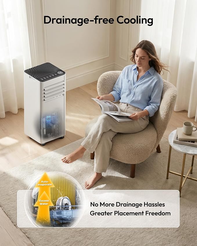 Portable Air Conditioners 8,000 BTU, Cools Up to 350 Sq.Ft, 4-in-1 Portable AC Unit with Cool, Fan, Dehumidifier Sleep Modes