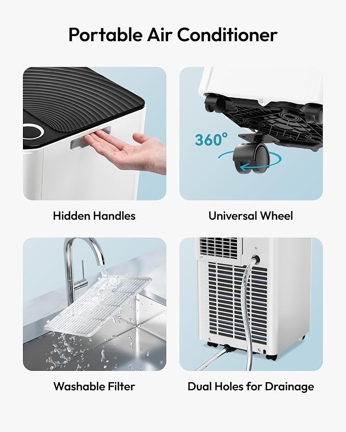 Portable Air Conditioners 8,000 BTU, Cools Up to 350 Sq.Ft, 4-in-1 Portable AC Unit with Cool, Fan, Dehumidifier Sleep Modes
