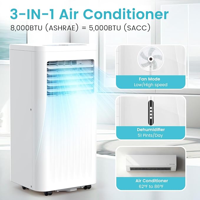 Portable Air Conditioners 8,000 BTU, Small Portable AC with Cooling, Fan, Dehumidifier Function, 24H Timer, alternate product