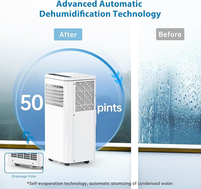 Portable Air Conditioners 8000 BTU, 4 in-1 Indoor AC Unit with Cooling, Dehumidifier, Fan & Sleep Modes, Portable AC with