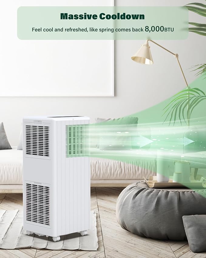 Portable Air Conditioners, 8000 BTU Air Conditioner Portable for Room up to 350 Sq. Ft. with Remote Control, White, alternate
