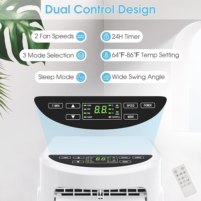 Portable Air Conditioners, 8000 BTU Air Conditioner Unit spaces up to 230 Sq.Ft with Remote Control Dehumidifier Function
