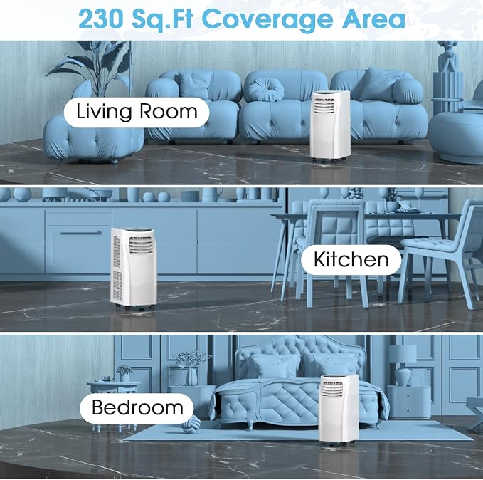 Portable Air Conditioners, 8000 BTU Air Conditioner Unit spaces up to 230 Sq.Ft with Remote Control Dehumidifier Function