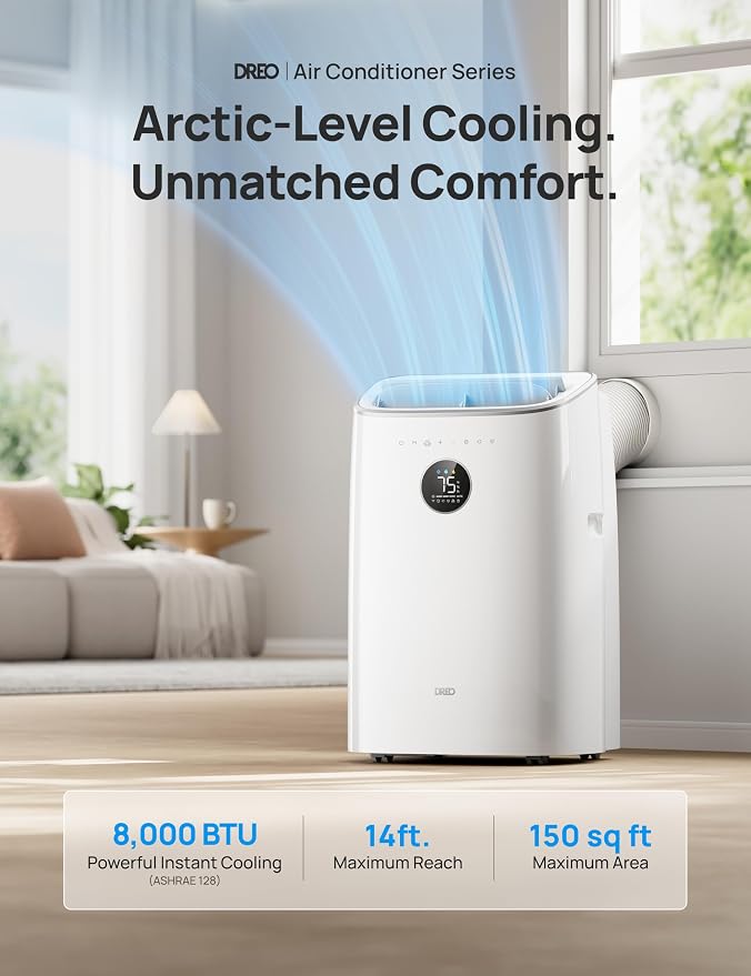 Portable Air Conditioners, 8000 BTU ASHRAE (5000 BTU DOE) Smart AC Unit for Bedroom with Drainage-free Cooling, 45dB Quiet