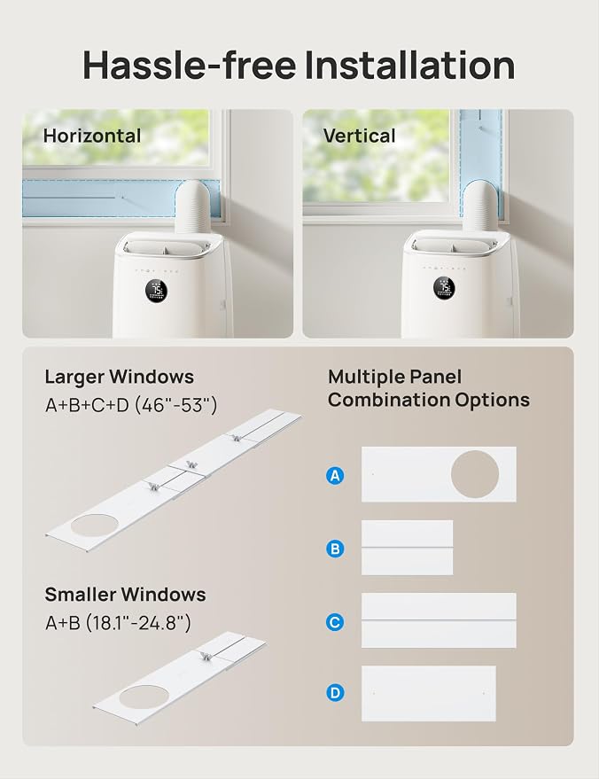 Portable Air Conditioners, 8000 BTU ASHRAE (5000 BTU DOE) Smart AC Unit for Bedroom with Drainage-free Cooling, 45dB Quiet