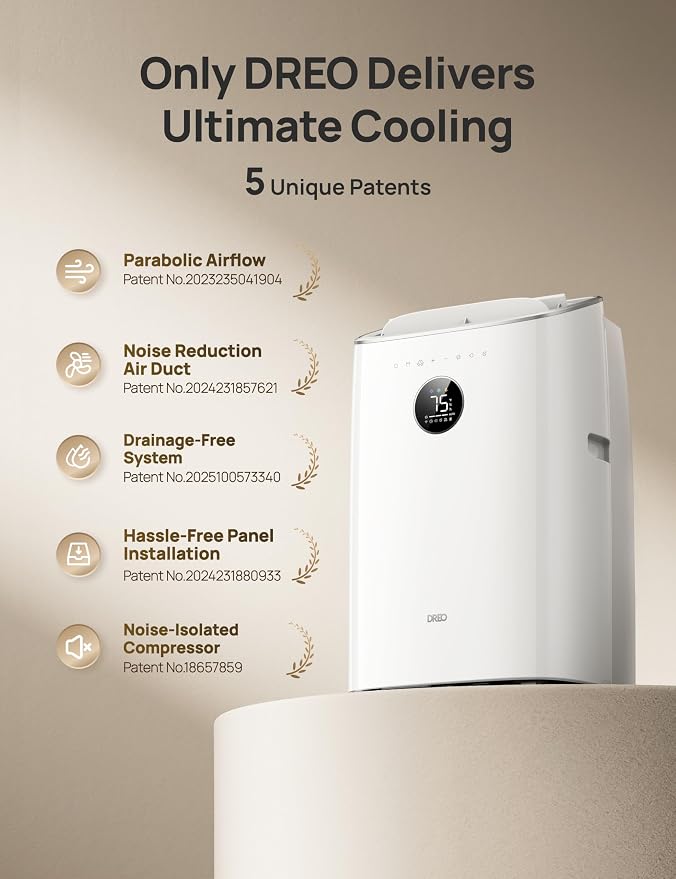 Portable Air Conditioners, 8000 BTU ASHRAE (5000 BTU DOE) Smart AC Unit for Bedroom with Drainage-free Cooling, 45dB Quiet