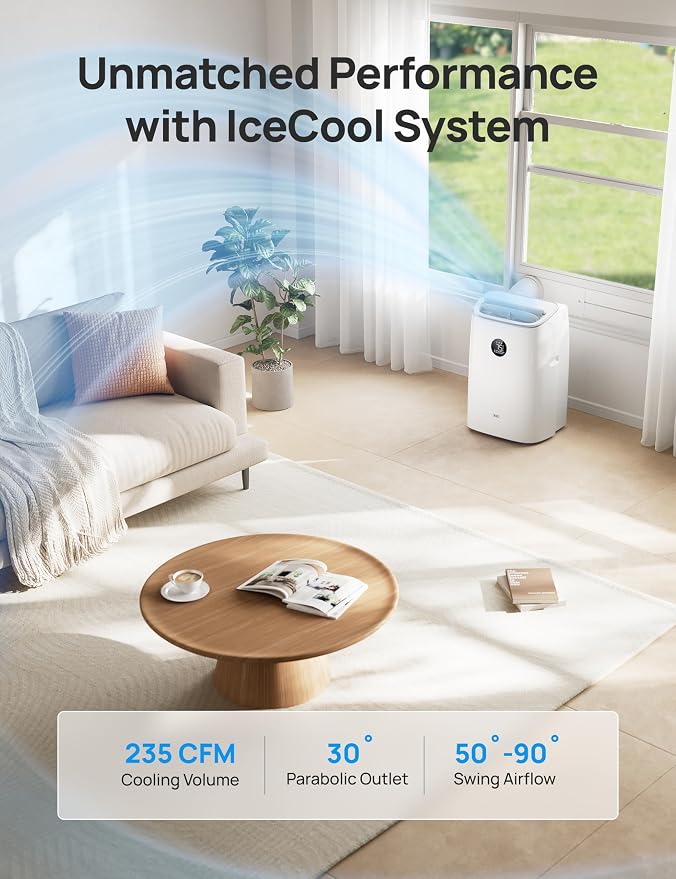 Portable Air Conditioners, 8000 BTU ASHRAE (5000 BTU DOE) Smart AC Unit for Bedroom with Drainage-free Cooling, 45dB Quiet