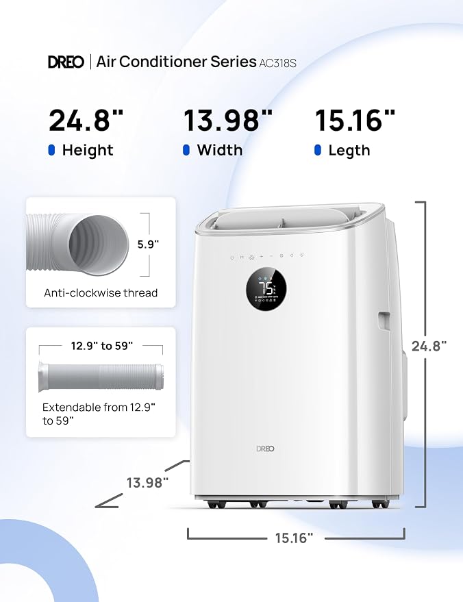 Portable Air Conditioners, 8000 BTU ASHRAE (5000 BTU DOE) Smart AC Unit for Bedroom with Drainage-free Cooling, 45dB Quiet