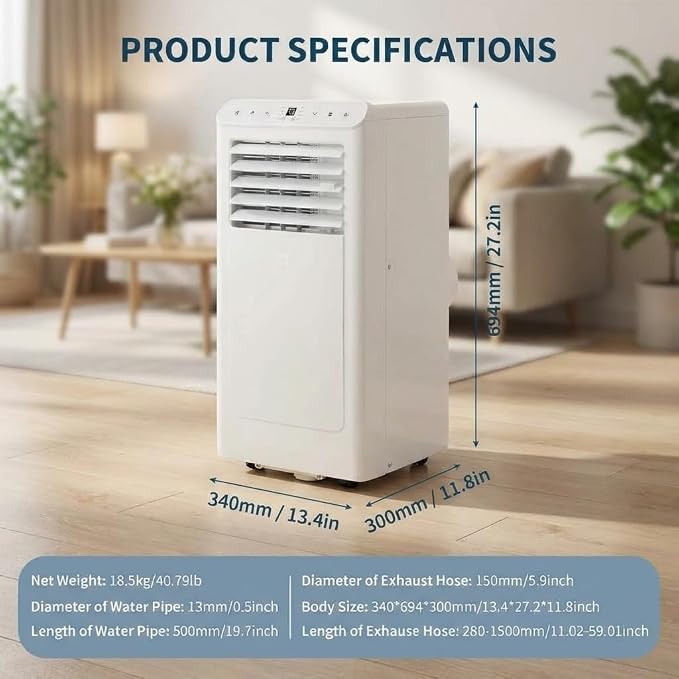 Portable Air Conditioners, 8000 BTU Portable AC Unit, 3-in-1 Air Conditioner Portable with Cooling, Dehumidifier and Fan
