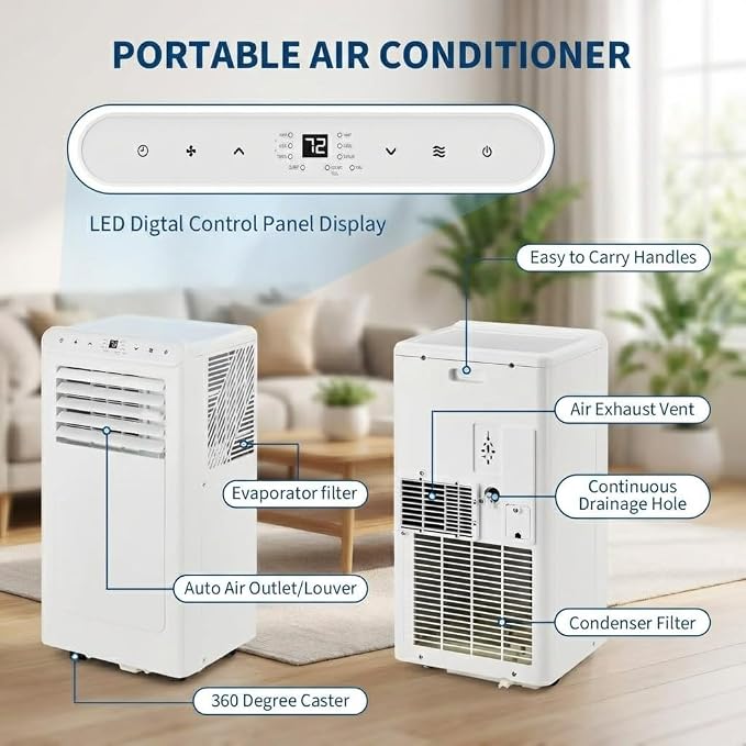 Portable Air Conditioners, 8000 BTU Portable AC Unit, 3-in-1 Air Conditioner Portable with Cooling, Dehumidifier and Fan