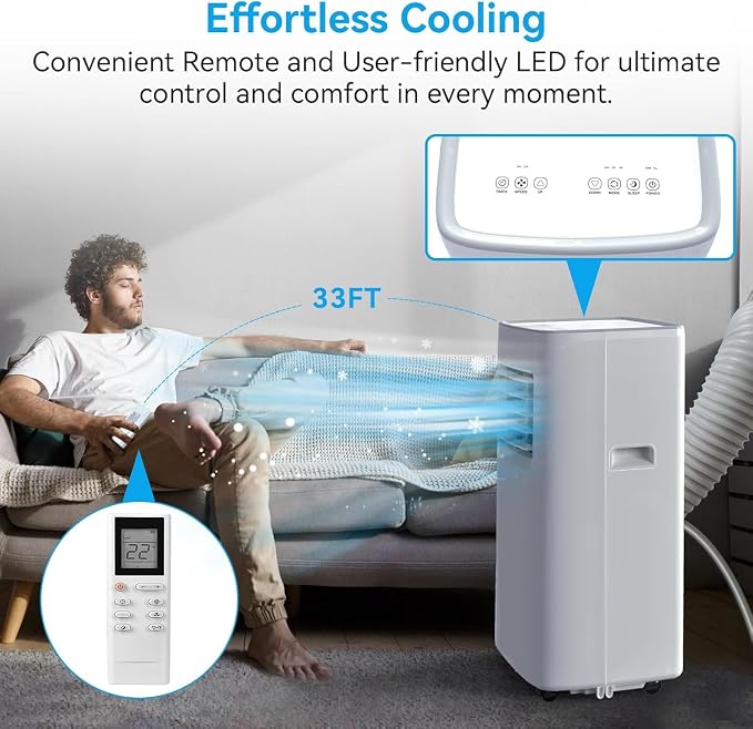 Portable Air Conditioners, 8500 BTU Portable AC Cool Up to 360 Sq.Ft, 3 IN 1 with Remote Control, Sleep Mode, Windows kit