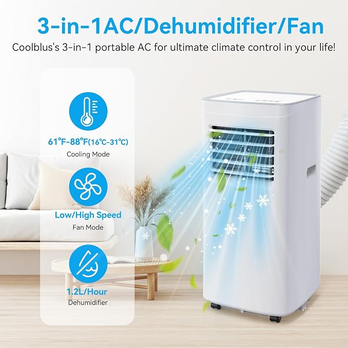 Portable Air Conditioners, 8500 BTU Portable AC Cool Up to 360 Sq.Ft, 3 IN 1 with Remote Control, Sleep Mode, Windows kit