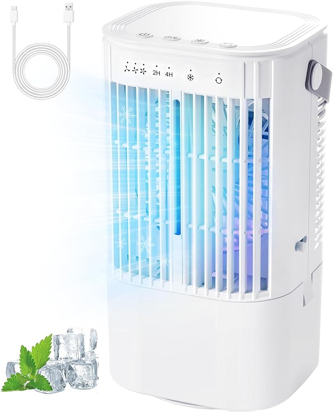 Portable Air Conditioners AC Unit: 4-in-1 Evaporative Air Cooler Mini AC Fan LED Light 1000ml Water Tank USB Powered Small