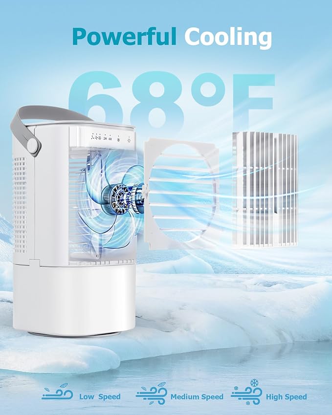 Portable Air Conditioners AC Unit: 4-in-1 Evaporative Air Cooler Mini AC Fan LED Light 1000ml Water Tank USB Powered Small