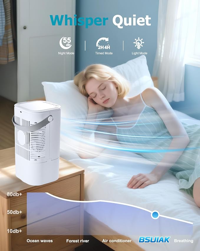 Portable Air Conditioners AC Unit: 4-in-1 Evaporative Air Cooler Mini AC Fan LED Light 1000ml Water Tank USB Powered Small