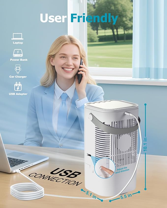 Portable Air Conditioners AC Unit: 4-in-1 Evaporative Air Cooler Mini AC Fan LED Light 1000ml Water Tank USB Powered Small