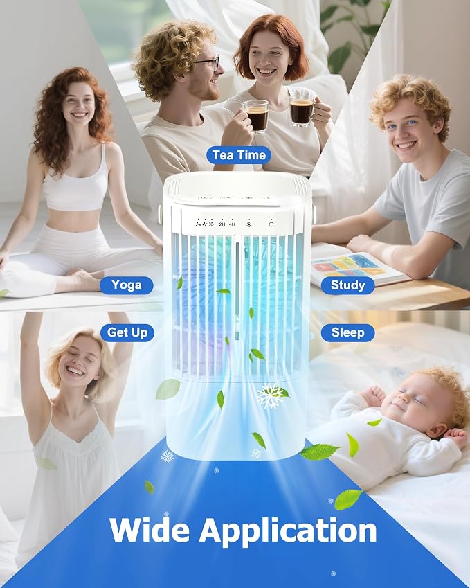 Portable Air Conditioners AC Unit: 4-in-1 Evaporative Air Cooler Mini AC Fan LED Light 1000ml Water Tank USB Powered Small