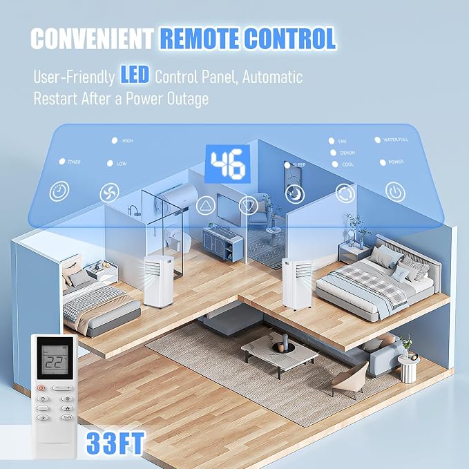 Portable Air Conditioners Cool Up to 550 Sq.Ft, 12000BTU Portable Ac with Remote Control, Air Conditioner for Rooms, Bedroom