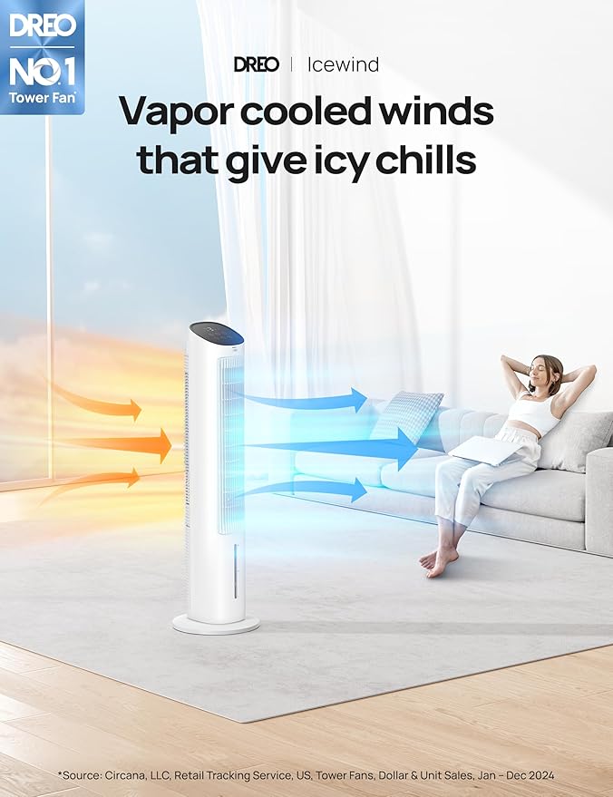 Portable Air Conditioners Fan, 40” Standing Fans that Blow Cold Air, Portable AC,80° Oscillating Evaporative Air