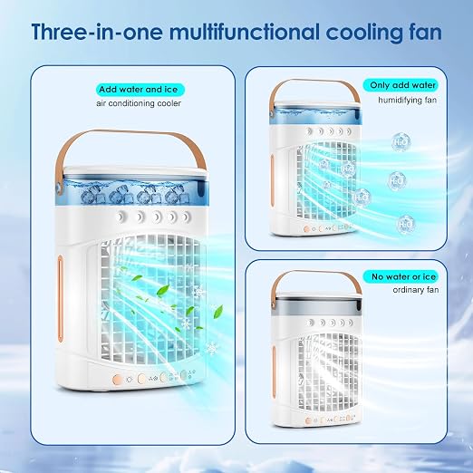Portable Air Conditioners Parts Fans, 4-in-1 Portable Air Cooler Fan with 700mL Tank, 2 Speeds & 7-Color LED Lights - Mini