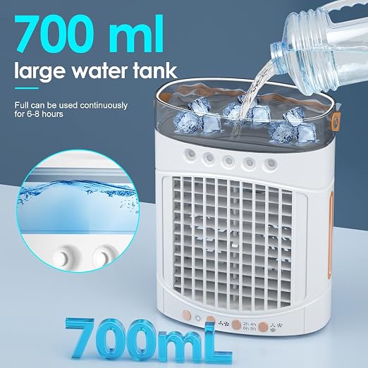 Portable Air Conditioners Parts Fans, 4-in-1 Portable Air Cooler Fan with 700mL Tank, 2 Speeds & 7-Color LED Lights - Mini