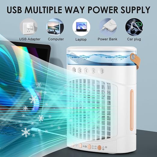 Portable Air Conditioners Parts Fans, 4-in-1 Portable Air Cooler Fan with 700mL Tank, 2 Speeds & 7-Color LED Lights - Mini